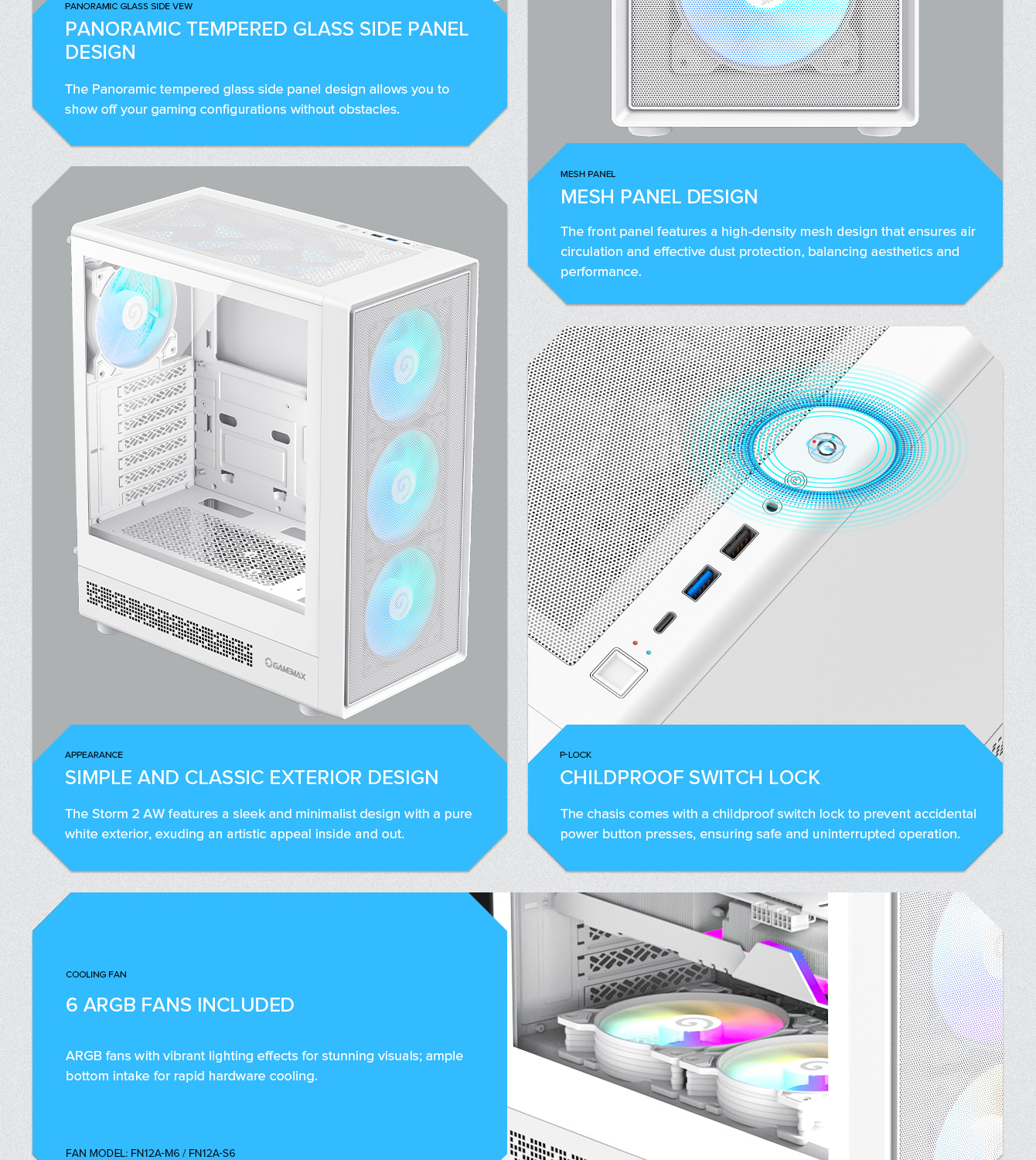 Gamemax ATX Computer case, 6x ARGB fan wh