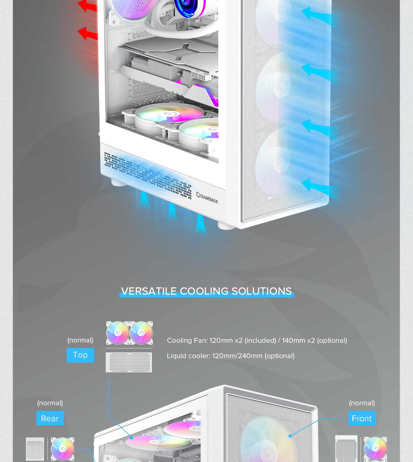 Gamemax ATX Computer case, 6x ARGB fan wh