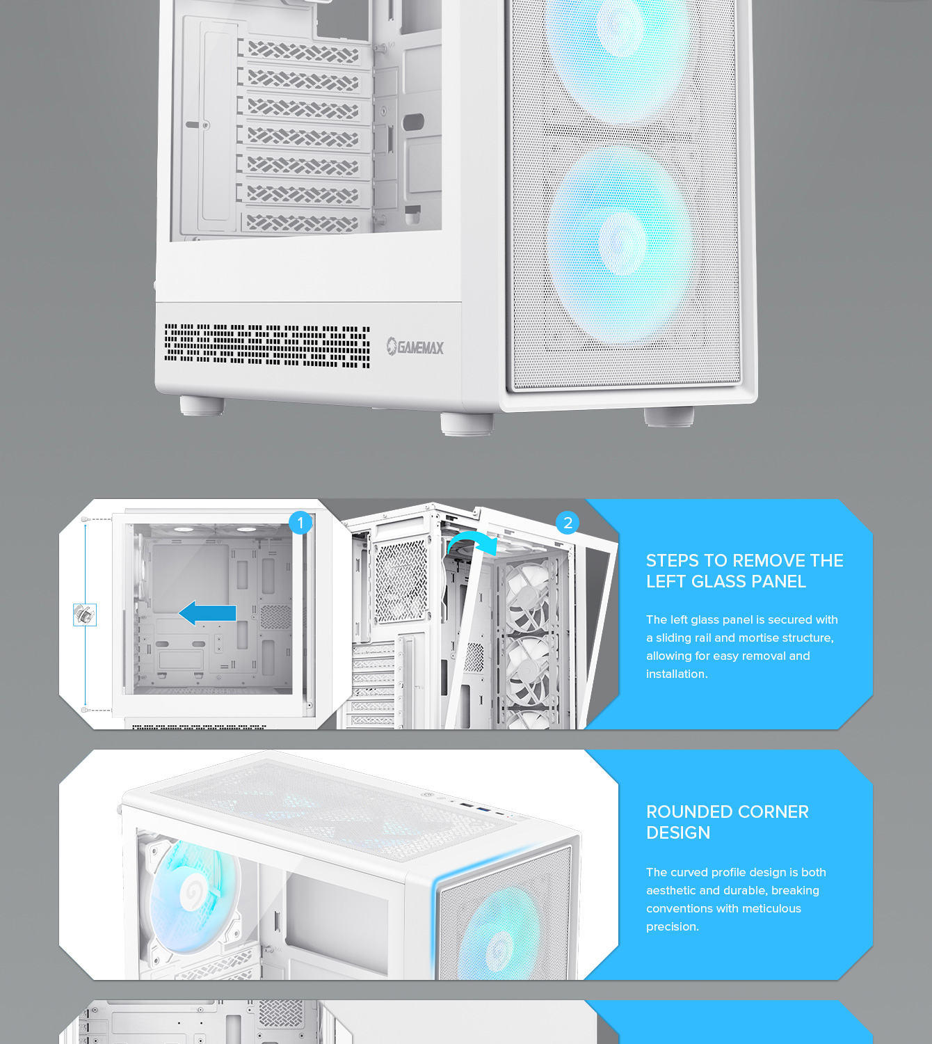 Gamemax ATX Computer case, 6x ARGB fan wh