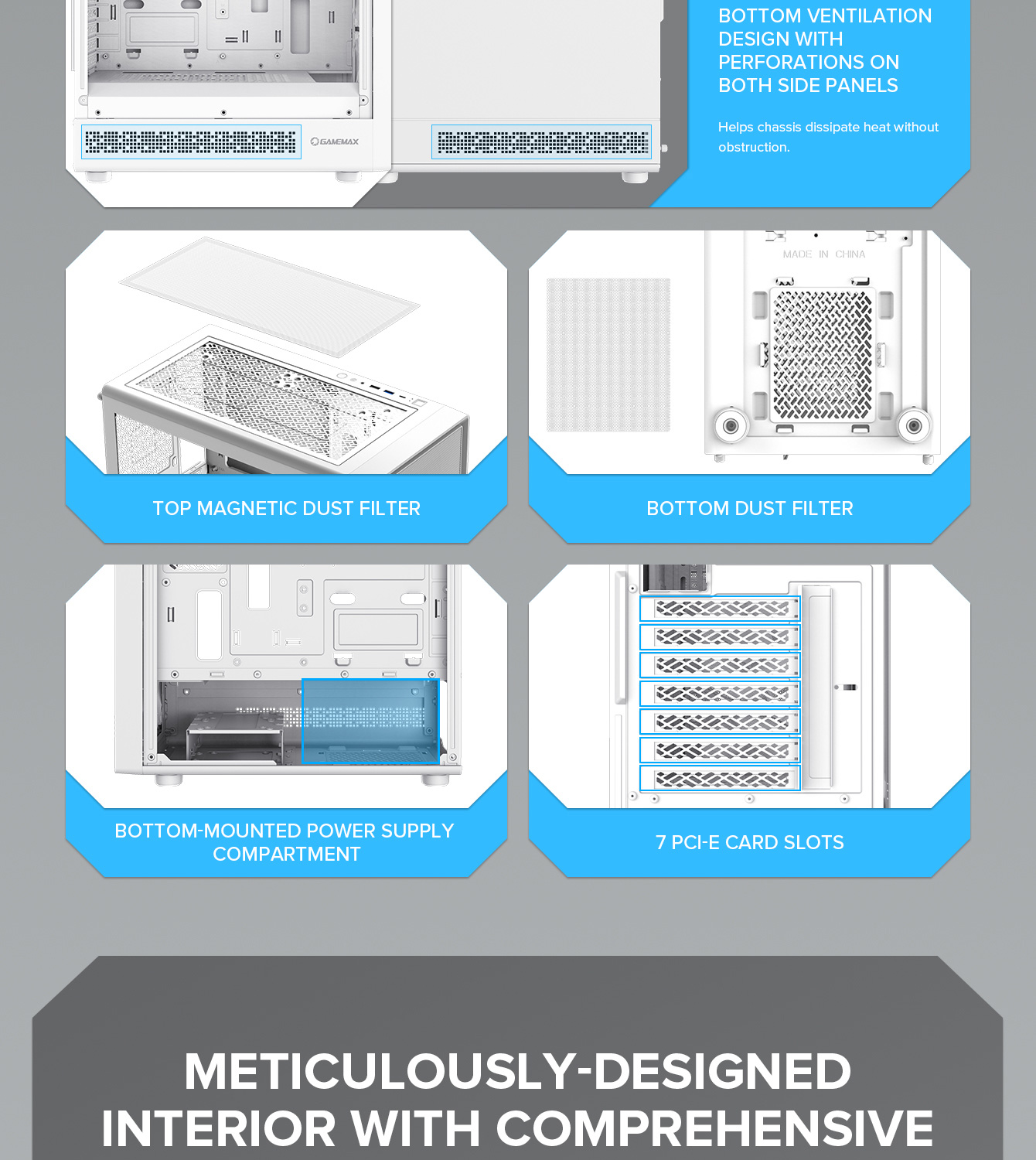 Gamemax ATX Computer case, 6x ARGB fan wh