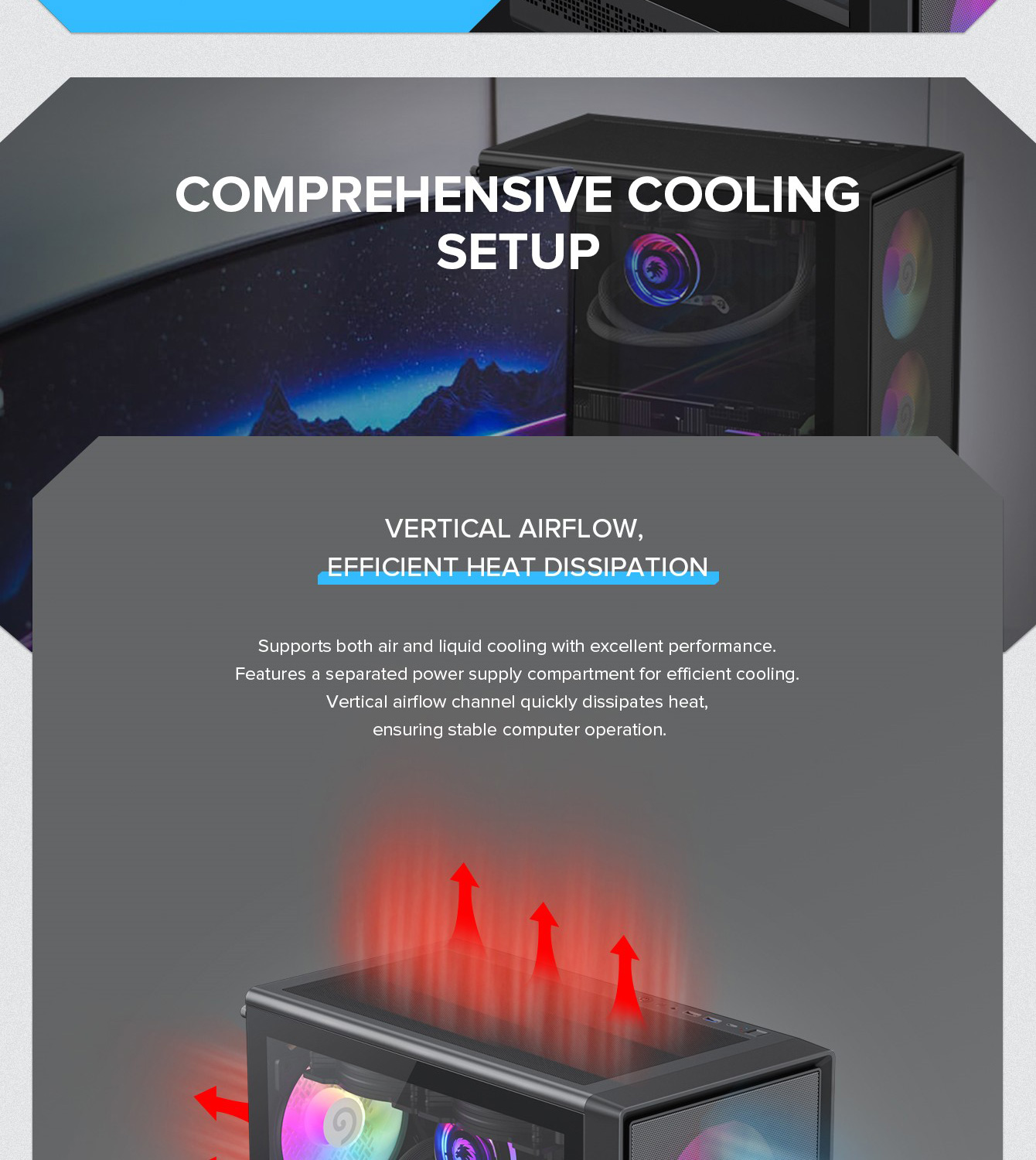 Gamemax ATX Computer case, 6x ARGB fan bk