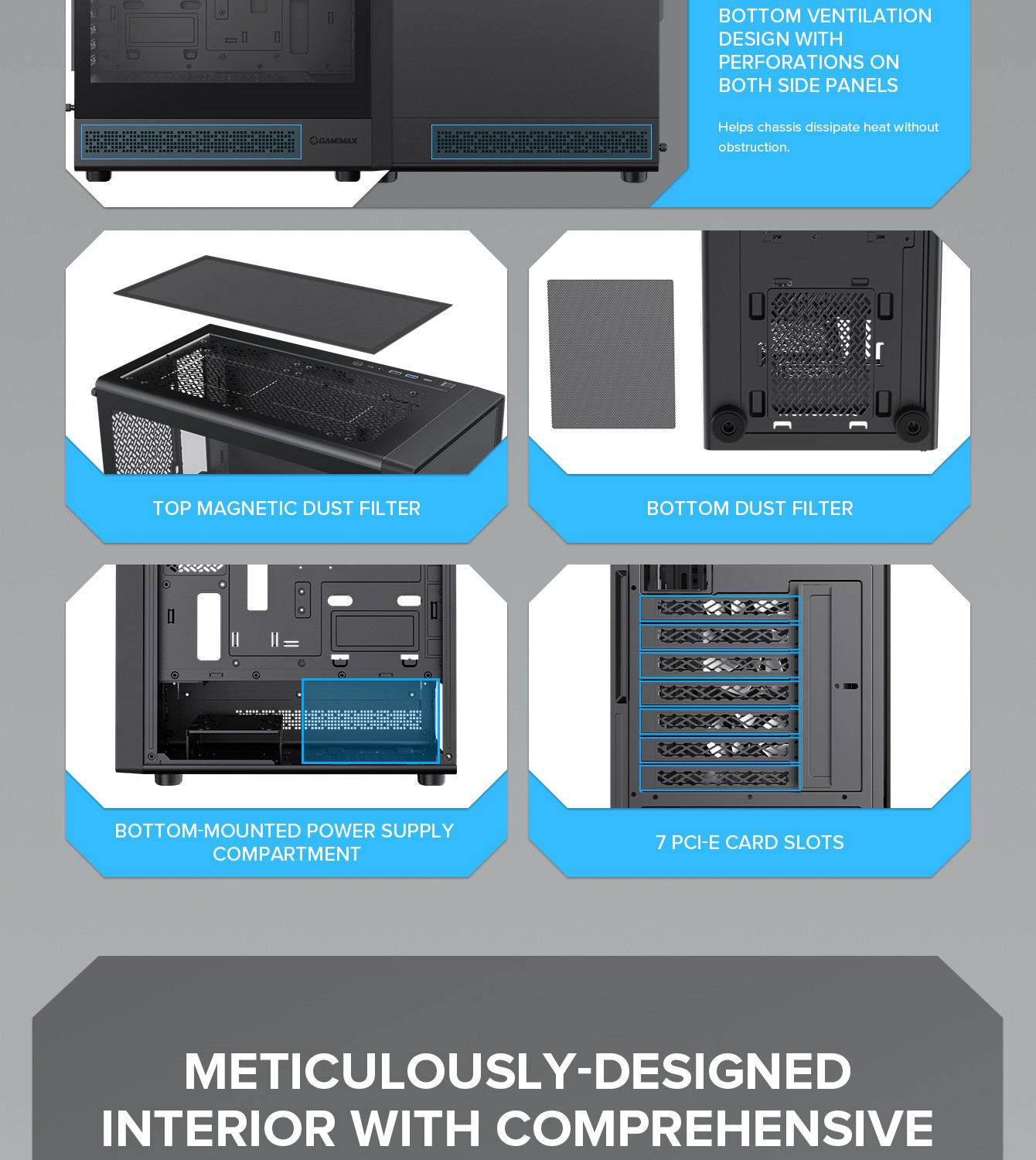 Gamemax ATX Computer case, 6x ARGB fan bk